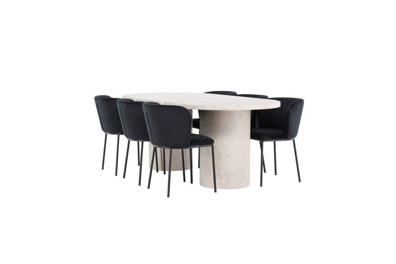 Matgrupp Narvik 100x200 cm Beige med 6st Edina Stolar Svart - Svart - Möbler - Matplats - Matgrupp & matbord med stolar