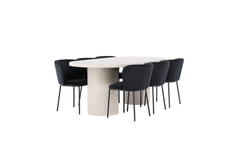 Matgrupp Narvik 100x200 cm Beige med 6st Edina Stolar Svart - Svart - Möbler - Matplats - Matgrupp & matbord med stolar