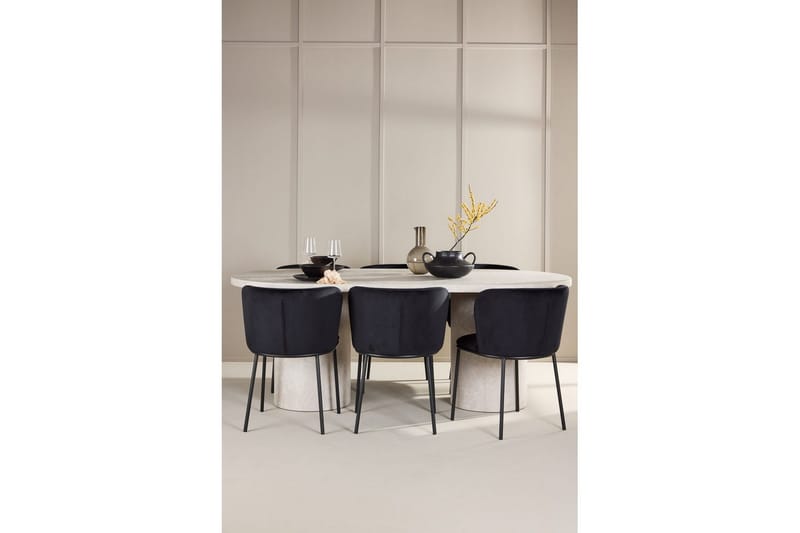 Matgrupp Narvik 100x200 cm Beige med 6st Edina Stolar Svart - Svart - Möbler - Matplats - Matgrupp & matbord med stolar