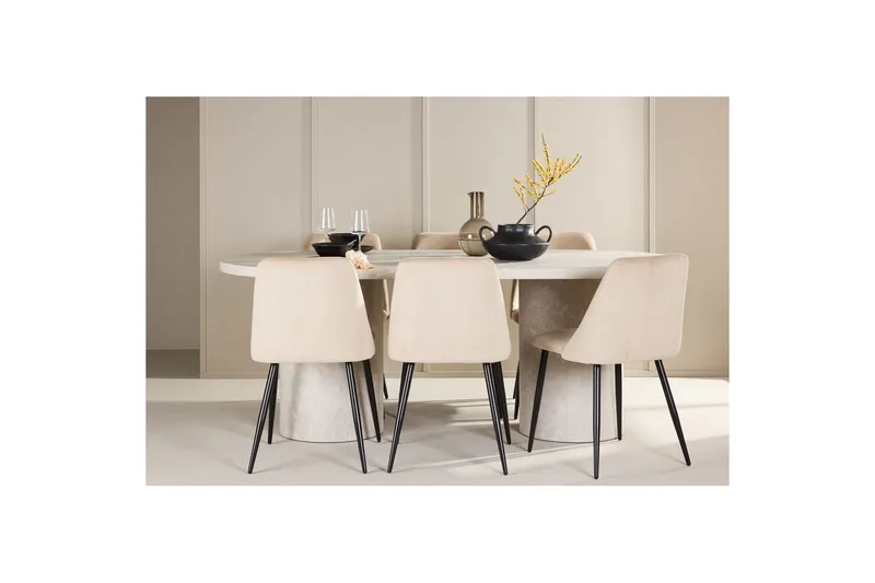 Matgrupp Narvik 100x200 cm Beige med 6st Night Stolar - Möbler - Matplats - Matgrupp & matbord med stolar