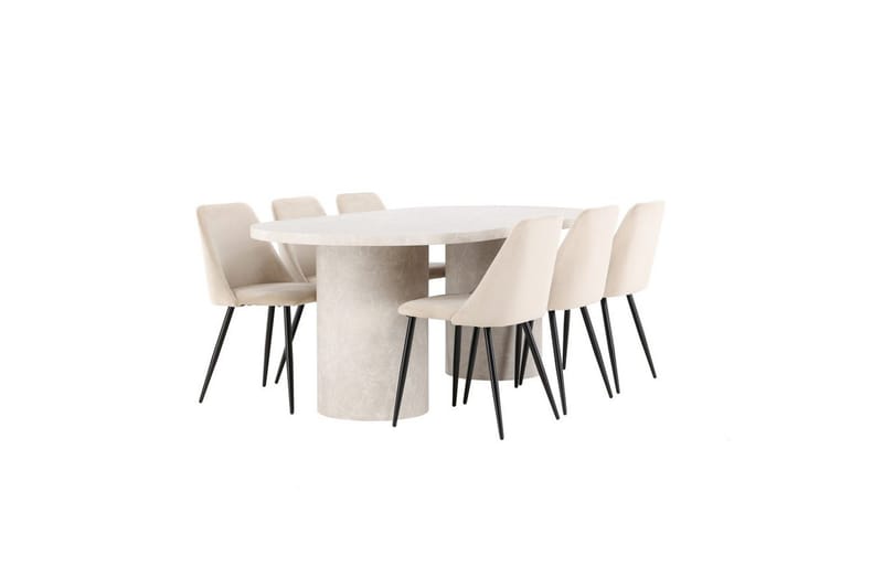 Matgrupp Narvik 100x200 cm Beige med 6st Night Stolar - Möbler - Matplats - Matgrupp & matbord med stolar