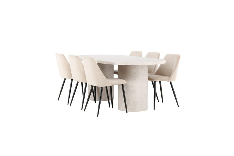 Matgrupp Narvik 100x200 cm Beige med 6st Night Stolar - Möbler - Matplats - Matgrupp & matbord med stolar