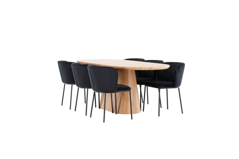 Matgrupp Stjärnö 200x90 cm Natur med 6st Edina Stolar Svart - Svart - Möbler - Matplats - Matgrupp & matbord med stolar
