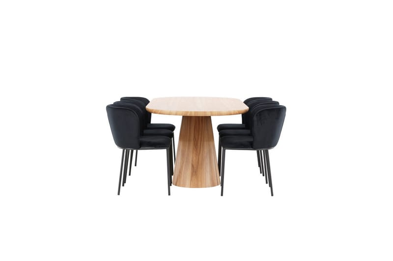 Matgrupp Stjärnö 200x90 cm Natur med 6st Edina Stolar Svart - Svart - Möbler - Matplats - Matgrupp & matbord med stolar