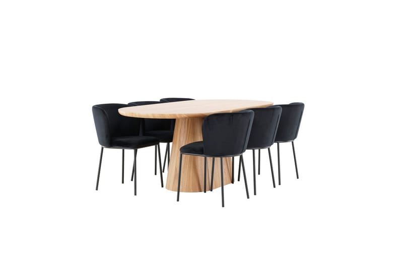 Matgrupp Stjärnö 200x90 cm Natur med 6st Edina Stolar Svart - Svart - Möbler - Matplats - Matgrupp & matbord med stolar