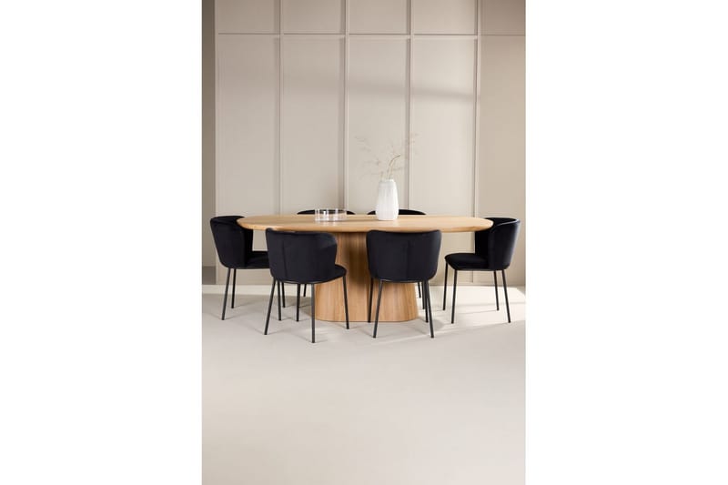 Matgrupp Stjärnö 200x90 cm Natur med 6st Edina Stolar Svart - Svart - Möbler - Matplats - Matgrupp & matbord med stolar