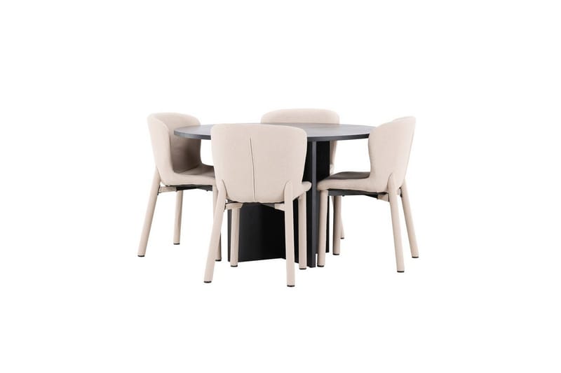 Matgrupp Strada Runt 120/170 cm Svart med Astoria Stolar 4 st, Beige - 4 st, Beige - Möbler - Matplats - Matgrupp & matbord med stolar