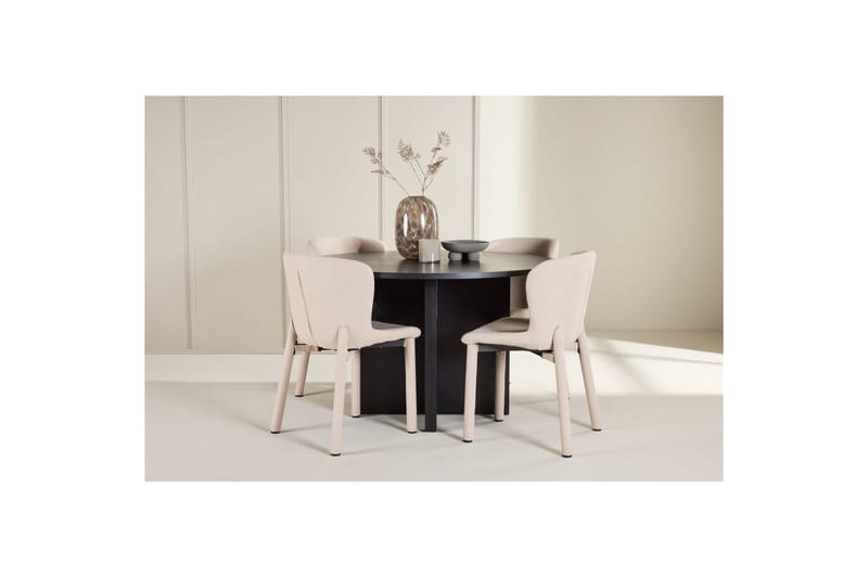 Matgrupp Strada Runt 120/170 cm Svart med Astoria Stolar 4 st, Beige - 4 st, Beige - Möbler - Matplats - Matgrupp & matbord med stolar