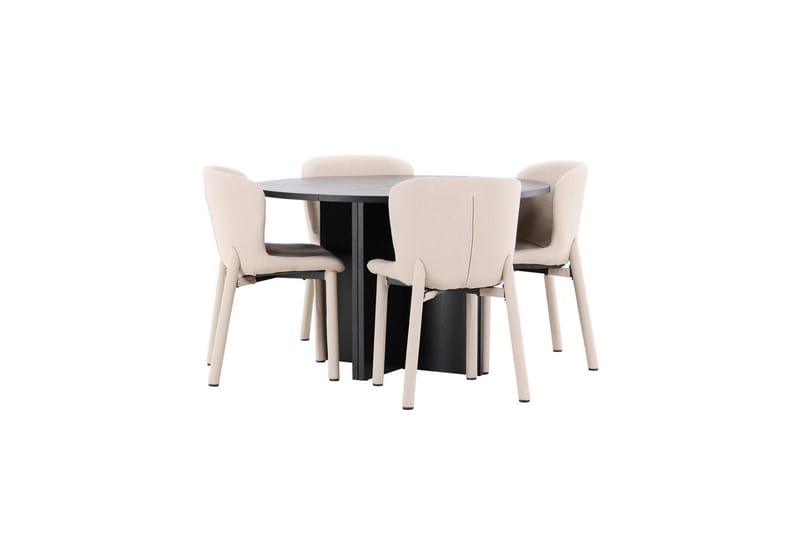 Matgrupp Strada Runt 120/170 cm Svart med Astoria Stolar 4 st, Beige - 4 st, Beige - Möbler - Matplats - Matgrupp & matbord med stolar