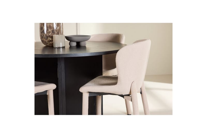 Matgrupp Strada Runt 120/170 cm Svart med Astoria Stolar 4 st, Beige - 4 st, Beige - Möbler - Matplats - Matgrupp & matbord med stolar