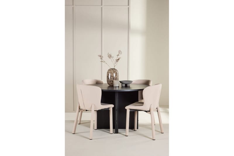 Matgrupp Strada Runt 120/170 cm Svart med Astoria Stolar 4 st, Beige - 4 st, Beige - Möbler - Matplats - Matgrupp & matbord med stolar