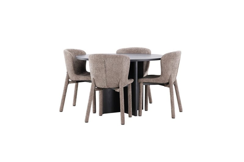 Matgrupp Strada Runt 120/170 cm Svart med Astoria Stolar 4 st, Brun - 4 st, Brun - Möbler - Matplats - Matgrupp & matbord med stolar
