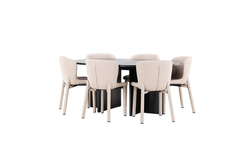 Matgrupp Strada Runt 120/170 cm Svart med Astoria Stolar 6 st, Beige - 6 st, Beige - Möbler - Matplats - Matgrupp & matbord med stolar