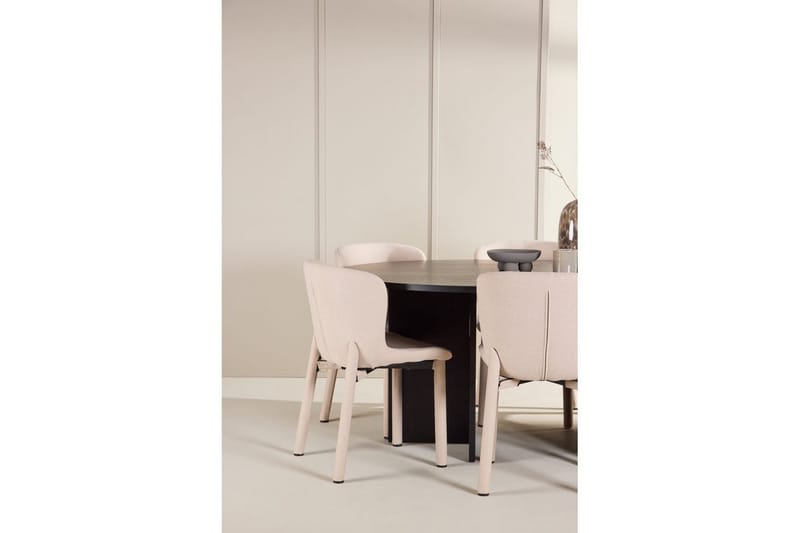 Matgrupp Strada Runt 120/170 cm Svart med Astoria Stolar 6 st, Beige - 6 st, Beige - Möbler - Matplats - Matgrupp & matbord med stolar