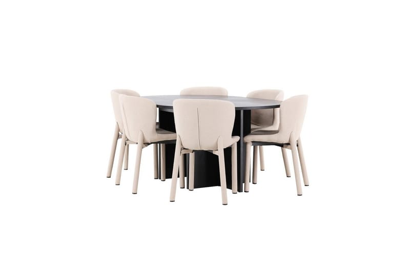 Matgrupp Strada Runt 120/170 cm Svart med Astoria Stolar 6 st, Beige - 6 st, Beige - Möbler - Matplats - Matgrupp & matbord med stolar