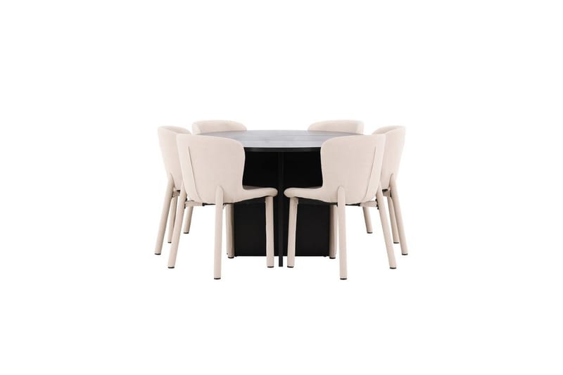 Matgrupp Strada Runt 120/170 cm Svart med Astoria Stolar 6 st, Beige - 6 st, Beige - Möbler - Matplats - Matgrupp & matbord med stolar