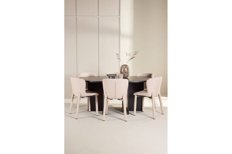 Matgrupp Strada Runt 120/170 cm Svart med Astoria Stolar 6 st, Beige - 6 st, Beige - Möbler - Matplats - Matgrupp & matbord med stolar