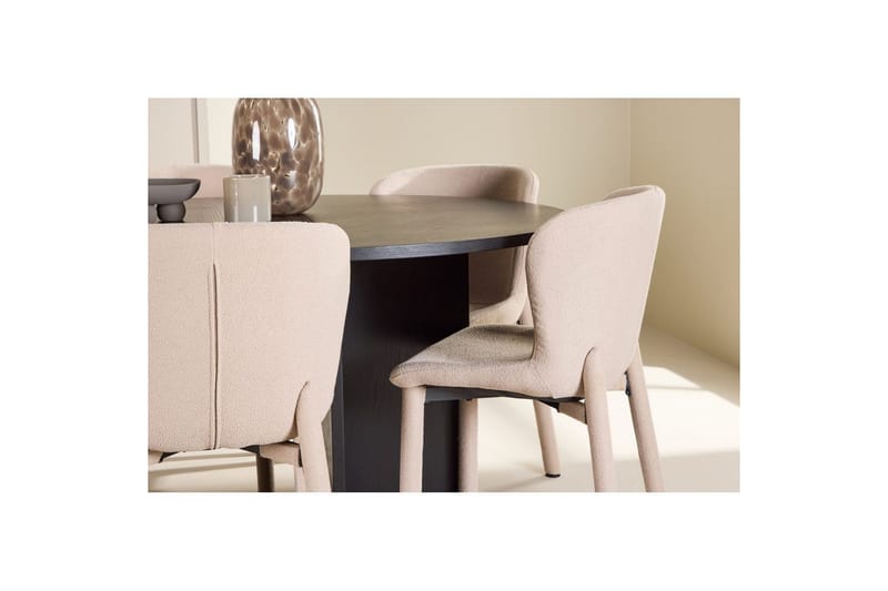 Matgrupp Strada Runt 120/170 cm Svart med Astoria Stolar 6 st, Beige - 6 st, Beige - Möbler - Matplats - Matgrupp & matbord med stolar