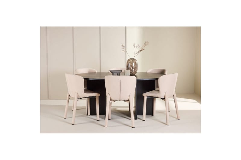 Matgrupp Strada Runt 120/170 cm Svart med Astoria Stolar 6 st, Beige - 6 st, Beige - Möbler - Matplats - Matgrupp & matbord med stolar