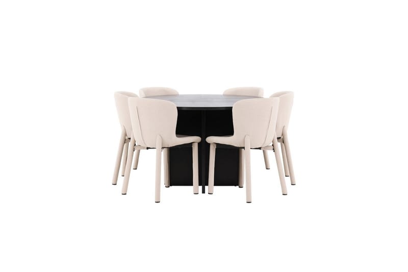 Matgrupp Strada Runt 120/170 cm Svart med Astoria Stolar 6 st, Beige - 6 st, Beige - Möbler - Matplats - Matgrupp & matbord med stolar
