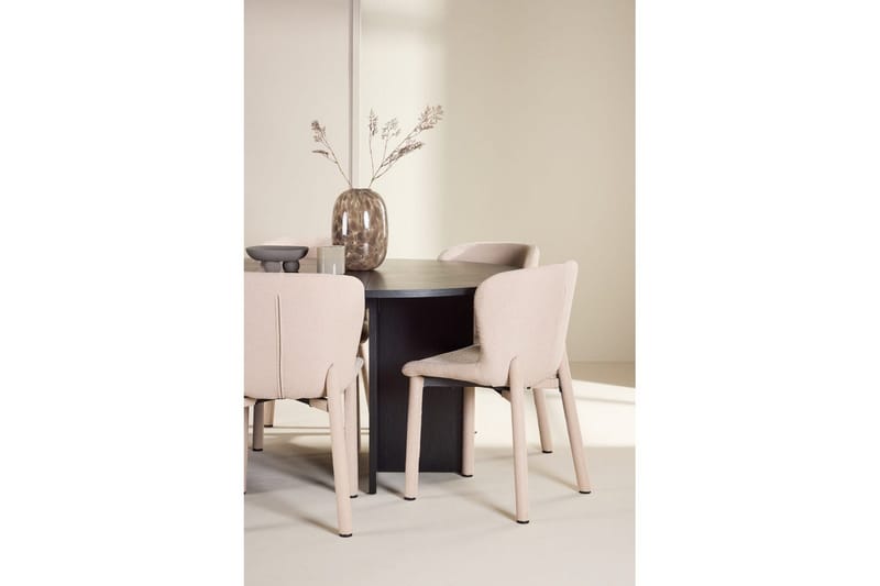 Matgrupp Strada Runt 120/170 cm Svart med Astoria Stolar 6 st, Beige - 6 st, Beige - Möbler - Matplats - Matgrupp & matbord med stolar