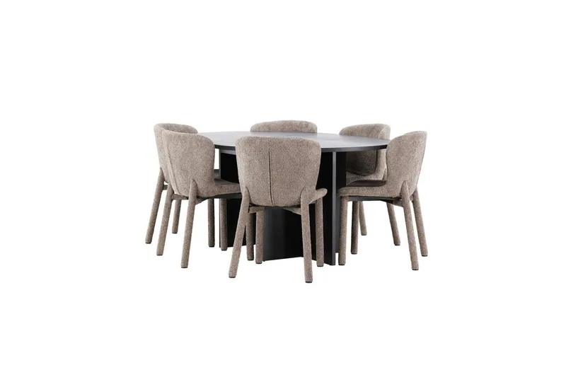 Matgrupp Strada Runt 120/170 cm Svart med Astoria Stolar 6 st, Brun - 6 st, Brun - Möbler - Matplats - Matgrupp & matbord med stolar
