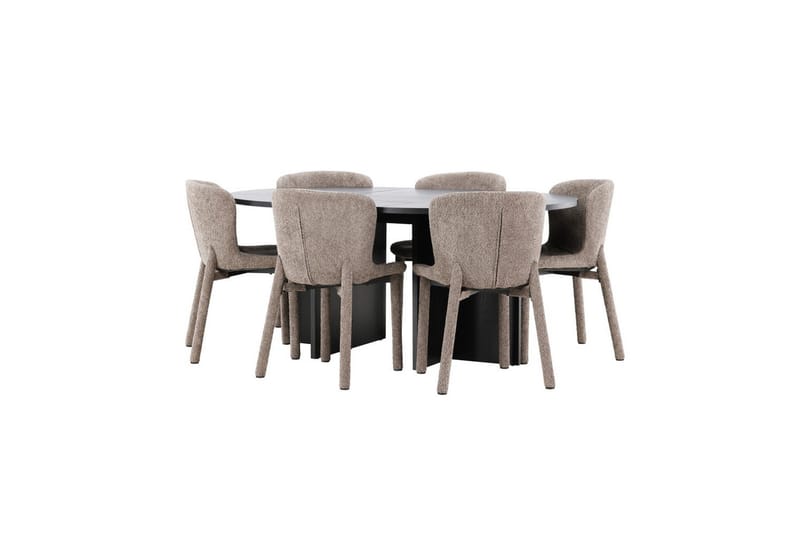 Matgrupp Strada Runt 120/170 cm Svart med Astoria Stolar 6 st, Brun - 6 st, Brun - Möbler - Matplats - Matgrupp & matbord med stolar