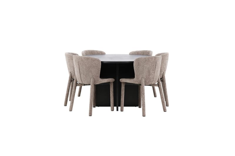Matgrupp Strada Runt 120/170 cm Svart med Astoria Stolar 6 st, Brun - 6 st, Brun - Möbler - Matplats - Matgrupp & matbord med stolar