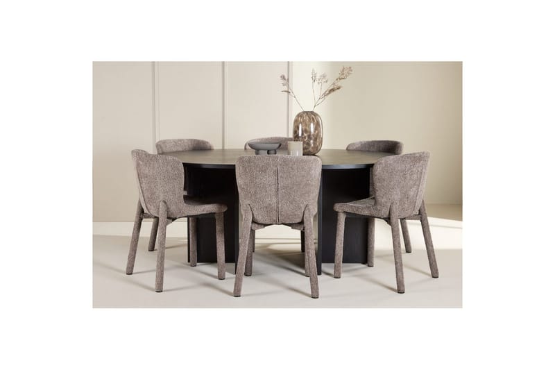 Matgrupp Strada Runt 120/170 cm Svart med Astoria Stolar 6 st, Brun - 6 st, Brun - Möbler - Matplats - Matgrupp & matbord med stolar