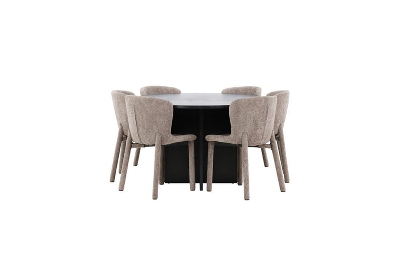 Matgrupp Strada Runt 120/170 cm Svart med Astoria Stolar 6 st, Brun - 6 st, Brun - Möbler - Matplats - Matgrupp & matbord med stolar