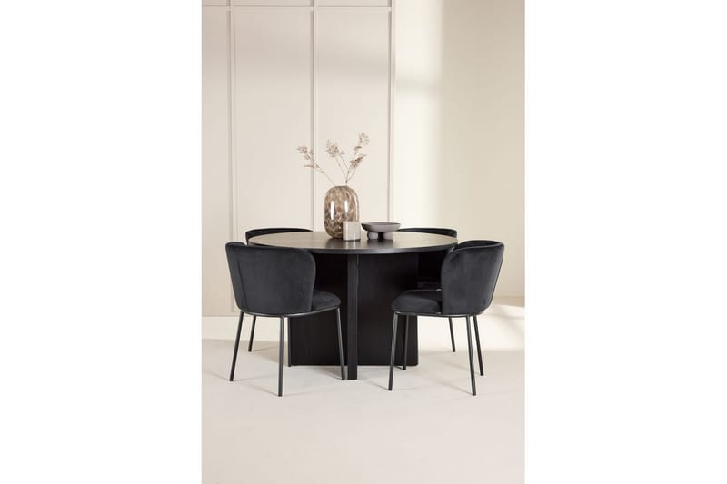Matgrupp Strada Runt 120/170 cm Svart med Edina Stolar 4 st, Svart - 4 st, Svart - Möbler - Matplats - Matgrupp & matbord med stolar