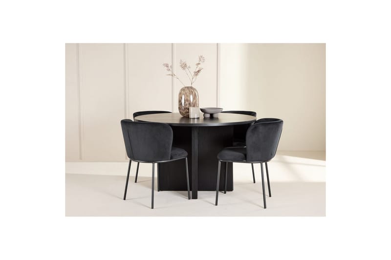 Matgrupp Strada Runt 120/170 cm Svart med Edina Stolar 4 st, Svart - 4 st, Svart - Möbler - Matplats - Matgrupp & matbord med stolar