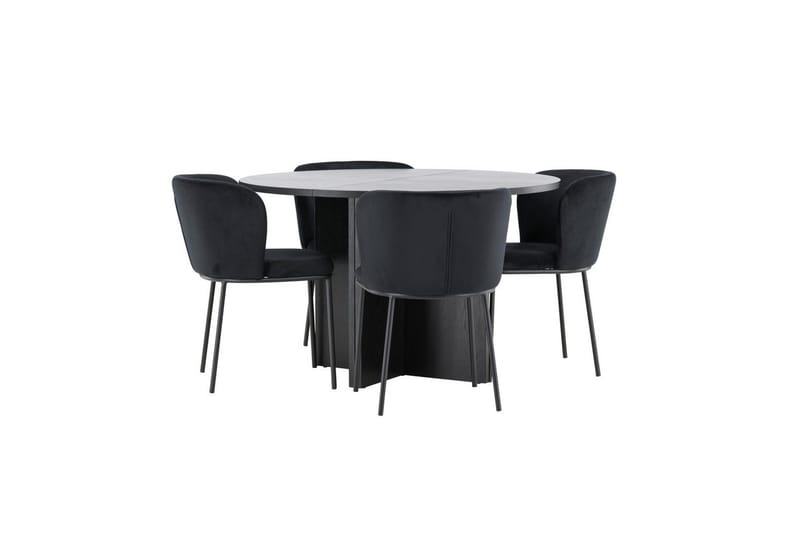 Matgrupp Strada Runt 120/170 cm Svart med Edina Stolar 4 st, Svart - 4 st, Svart - Möbler - Matplats - Matgrupp & matbord med stolar