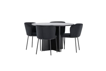 Matgrupp Strada Runt 120/170 cm Svart med Edina Stolar 4 st, Svart - 4 st, Svart - Möbler - Matplats - Matgrupp & matbord med stolar