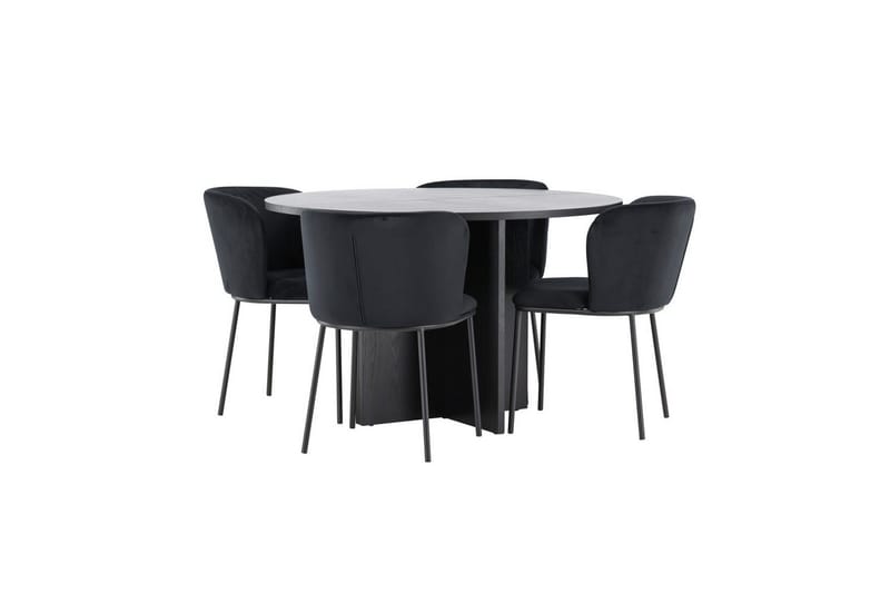 Matgrupp Strada Runt 120/170 cm Svart med Edina Stolar 4 st, Svart - 4 st, Svart - Möbler - Matplats - Matgrupp & matbord med stolar