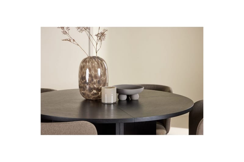 Matgrupp Strada Runt 120/170 cm Svart med Edina Stolar 4 st, Svart / Brun - 4 st, Svart / Brun - Möbler - Matplats - Matgrupp & matbord med stolar