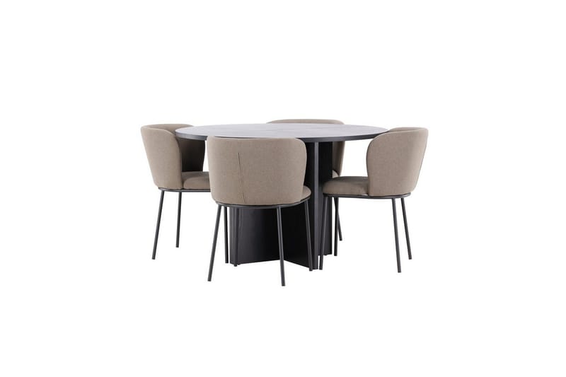 Matgrupp Strada Runt 120/170 cm Svart med Edina Stolar 4 st, Svart / Brun - 4 st, Svart / Brun - Möbler - Matplats - Matgrupp & matbord med stolar