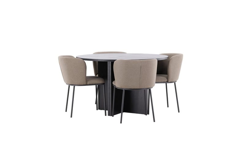 Matgrupp Strada Runt 120/170 cm Svart med Edina Stolar 4 st, Svart / Brun - 4 st, Svart / Brun - Möbler - Matplats - Matgrupp & matbord med stolar