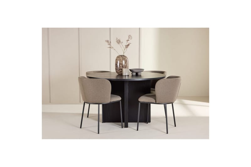 Matgrupp Strada Runt 120/170 cm Svart med Edina Stolar 4 st, Svart / Brun - 4 st, Svart / Brun - Möbler - Matplats - Matgrupp & matbord med stolar