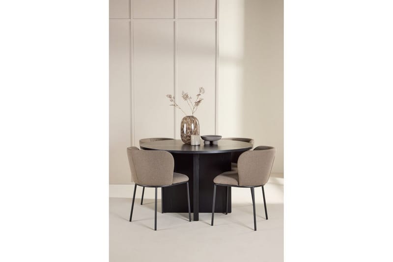 Matgrupp Strada Runt 120/170 cm Svart med Edina Stolar 4 st, Svart / Brun - 4 st, Svart / Brun - Möbler - Matplats - Matgrupp & matbord med stolar