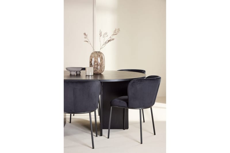Matgrupp Strada Runt 120/170 cm Svart med Edina Stolar 6 st, Svart - 6 st, Svart - Möbler - Matplats - Matgrupp & matbord med stolar