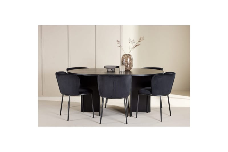 Matgrupp Strada Runt 120/170 cm Svart med Edina Stolar 6 st, Svart - 6 st, Svart - Möbler - Matplats - Matgrupp & matbord med stolar