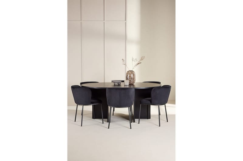Matgrupp Strada Runt 120/170 cm Svart med Edina Stolar 6 st, Svart - 6 st, Svart - Möbler - Matplats - Matgrupp & matbord med stolar