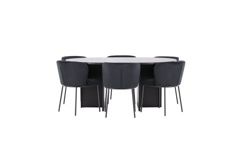 Matgrupp Strada Runt 120/170 cm Svart med Edina Stolar 6 st, Svart, 6 st, Svart