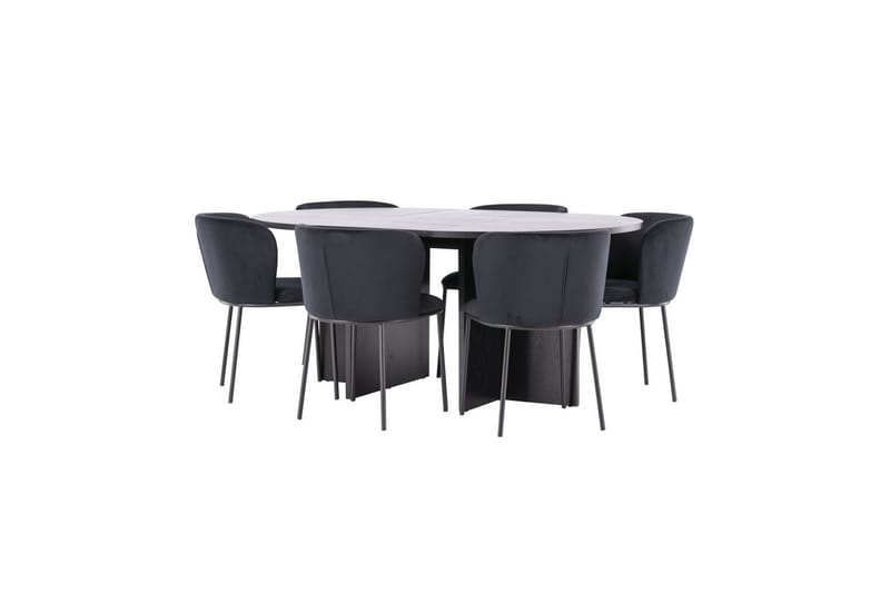 Matgrupp Strada Runt 120/170 cm Svart med Edina Stolar 6 st, Svart - 6 st, Svart - Möbler - Matplats - Matgrupp & matbord med stolar