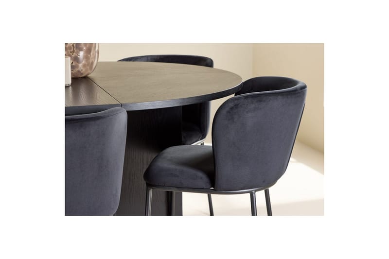 Matgrupp Strada Runt 120/170 cm Svart med Edina Stolar 6 st, Svart - 6 st, Svart - Möbler - Matplats - Matgrupp & matbord med stolar