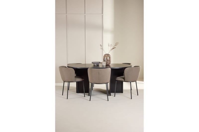 Matgrupp Strada Runt 120/170 cm Svart med Edina Stolar 6 st, Svart / Brun - 6 st, Svart / Brun - Möbler - Matplats - Matgrupp & matbord med stolar