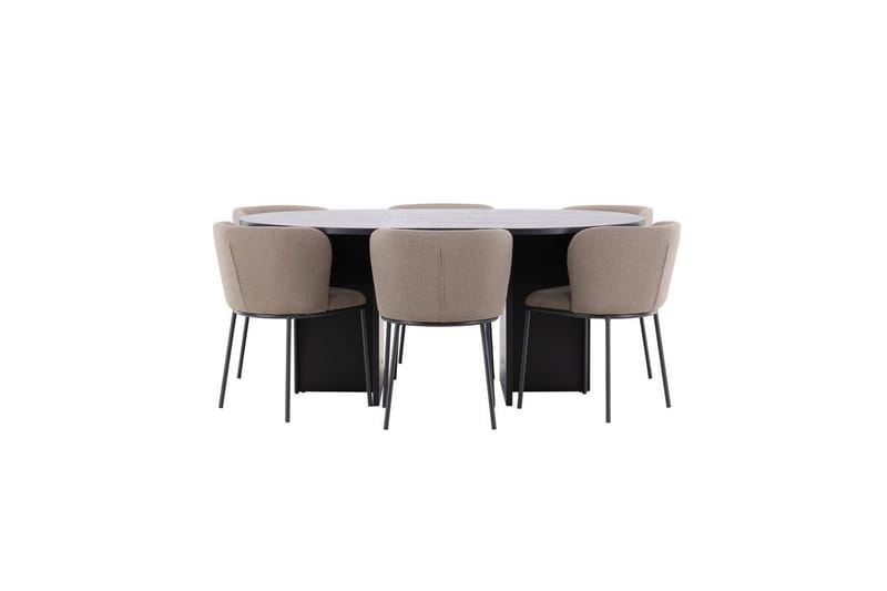 Matgrupp Strada Runt 120/170 cm Svart med Edina Stolar 6 st, Svart / Brun, 6 st, Svart / Brun
