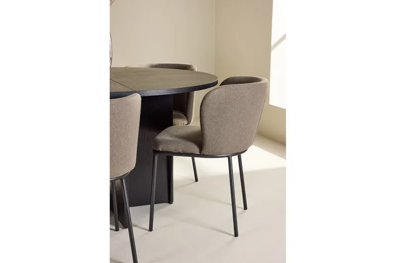 Matgrupp Strada Runt 120/170 cm Svart med Edina Stolar 6 st, Svart / Brun - 6 st, Svart / Brun - Möbler - Matplats - Matgrupp & matbord med stolar