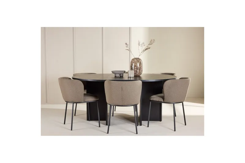 Matgrupp Strada Runt 120/170 cm Svart med Edina Stolar 6 st, Svart / Brun - 6 st, Svart / Brun - Möbler - Matplats - Matgrupp & matbord med stolar